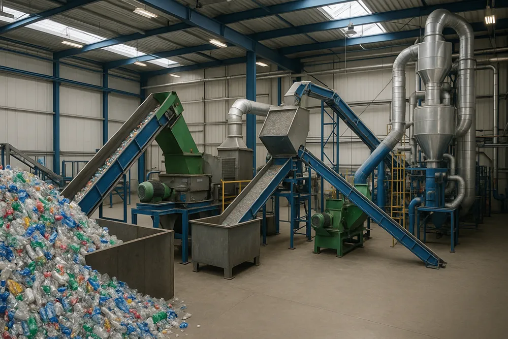 Industria-reciclaje-plastico Tecnologías innovadoras de reciclaje de plástico en una planta moderna de procesamiento