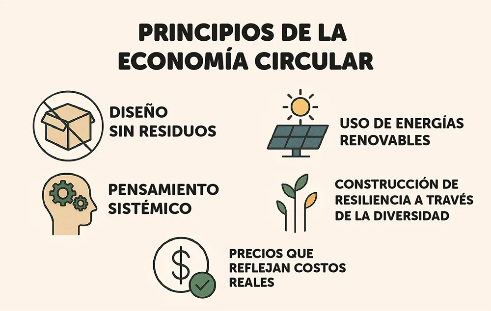 Principios-economia-circular Principios fundamentales de la economía circular: diseño sin residuos, energías renovables, pensamiento sistémico y resiliencia