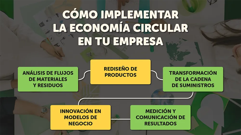 como-implementar Pasos para implementar la economía circular en empresas: análisis, rediseño, transformación, innovación y medición