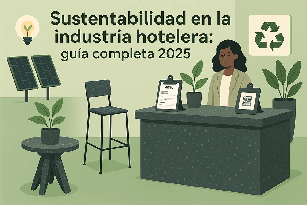 Sustentabilidad-industria-hotelera imagen que representa la sustentabilidad en la industria hotelera con productos de plástico reciclado y otras tecnologías
