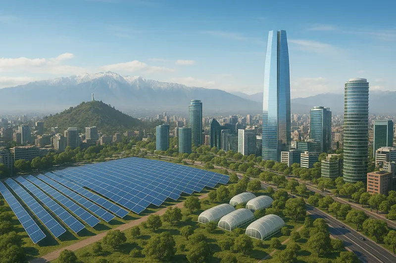 Santiago-sustentable Santiago de Chile en una imagen futurista donde la sustentabilidad y los emprendimientos verdes perduran