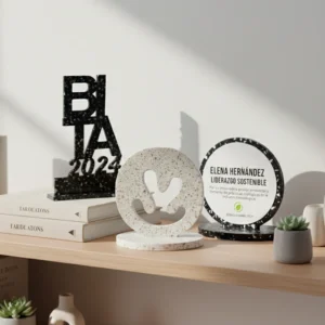 variedad de galvanos de plástico reciclado para empresas. 100% de plástico reciclado y 100% reciclables